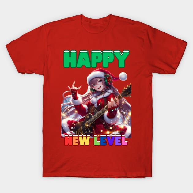 Kawaii, Charming Anime Girl Christmas Design, Happy New Level | Catsie Cat T-Shirt by Catsie Cat